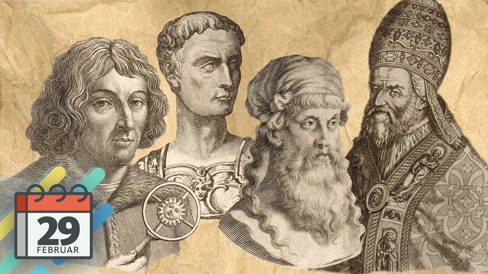 Zeichnungen von Aristoteles, Julius Caesar, Nikolaus Kopenikus und Gregor XIII.